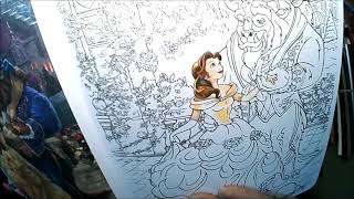 Beauty amp The Beast Session 2 Coloring in Thomas Kinkades Disney book [upl. by Cathey]