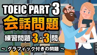 【TOEIC Part 3】会話問題（グラフィック付きの問題）の練習問題 3×3問 リスニング対策 聞き流しにも使える問題集！ Vol7 [upl. by Minnaminnie]