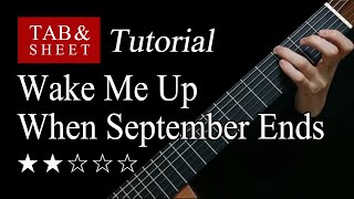 Wake Me Up When September Ends  Fingerstyle Lesson  TAB [upl. by Atalee]