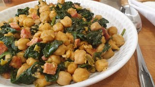 RECETA EN 10 MINUTOS  Garbanzos salteados con espinacas y jamón [upl. by Neeluj]