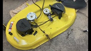 How to Remove a 42in Mower Deck on a John Deere Lawn Mower Tractor 100 Series  LA D amp E D125 [upl. by Roberta]