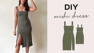 DIY Midi Dress  Sewing Pattern  Easy and Quick Project ✨ [upl. by Aitnwahs]