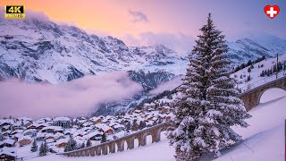 Winter in Switzerland  A winter trip to Mürren  Gimmelwald [upl. by Rebmaed644]