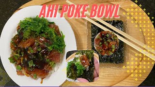 Hawaiian Ahi Tuna Poke bowl is healthy amp delicious Topped with Unagi sauce eat with Nori shorts [upl. by Flam]