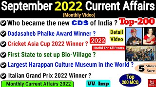 September 2022 Monthly Current affairs  Current Affairs 2022 in English Sept Full Month [upl. by Lednew]