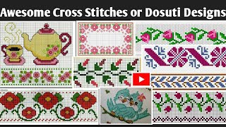 Awesome amp Colourful DosutiCross Stitch design  Table Cloth Borders Pillow Embroidery Design [upl. by Eetnuahs]