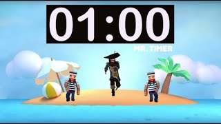 1 Minute Timer with Music for Kids Countdown Timer 1 Minute with Alarm for Children Pirates Class [upl. by Mihar]