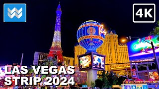 4K Las Vegas Strip at Night 2024 FULL Walking Tour Vlog amp Travel Guide  Treadmill Workout [upl. by Kellene189]