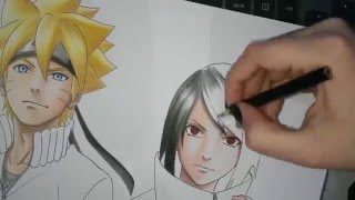 Speed Drawing  Uzumaki Boruto and Uchiha Sarada quotShippudenquot Version [upl. by Bazluke463]