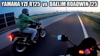 Yamaha YZF R125 vs Daelim Roadwin 125 [upl. by Clayborne]