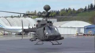 US Army Bell OH58 Kiowa helicopter takeoff at KBFI Seattle [upl. by Lady]