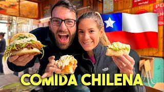 Probamos la comida callejera y típica de CHILE 🇨🇱  Guanaco machas pastel de choclo y MÁS [upl. by Eelyrehc61]