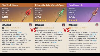 Staff of Homa Vs Jade Spear Vs Deathmatch on Xiao [upl. by Lyret]