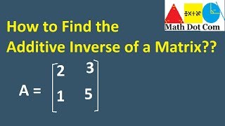 Additive Inverse Concept  Additive Inverse of a Matrix  Math Dot Com [upl. by Melita797]