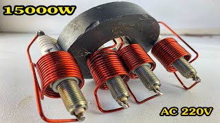 Amazing Most Powerful Free Energy Generator 15000W For Use Working By Spark Plug With Copper Wire [upl. by Ardnama]