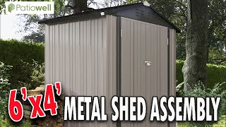 METAL SHED Unboxing amp Assembly  PATIOWELL Double Door Shed  6x4 Storage Building [upl. by Anawed]