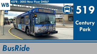 Edmonton Transit Service ETS 519 Century Park  2003 New Flyer D40LF  4378 [upl. by Noella]