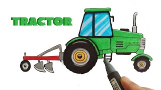 How to draw a Tractor Easy  farm Tractor Drawing  Simple Tractor Drawing and paint  Easy drawing [upl. by Odlauso889]