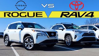 NEW SUV CHAMP  2021 Nissan Rogue vs 2021 Toyota RAV4 Comparison [upl. by Lomax]