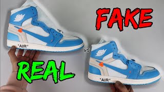 REAL VS FAKE NIKE X OFF WHITE JORDAN 1 UNC COMPARISON [upl. by Fulcher]