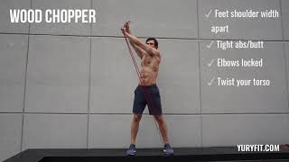 How to do a Wood Chopper with resistance bands  YuryFit [upl. by Bobine]