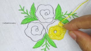 Beautiful Buttonhole Flower Hand Embroidery Design  Easy Flower Embroidery Tutorial  embroidery [upl. by Roxane]