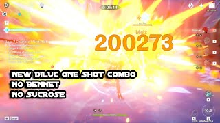 Diluc New One Shot Combo 200k Crit No BennetSucrose  Genshin Impact [upl. by Eaves]