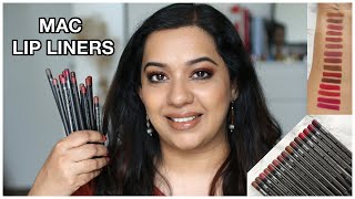 Updated MAC lip liner collection amp lip swatches  Indian skintone [upl. by Mungovan]