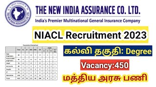 NIACL AO Recruitment 2023 vacancy 450 மத்திய அரசு காப்பீடு நிறுவனத்தில் வேலை [upl. by Cooperstein]