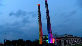 Hershey Company smokestacks illuminated in rainbow colors to celebrate International Pride Month [upl. by Weidar898]