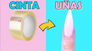 CÓMO HACER UÑAS FALSAS DE CINTA EN 5 MINUTOS Y QUITARLASTrucos fáciles y rápidos para las uñas [upl. by Hanoy]