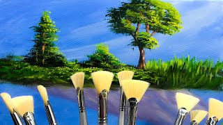 Fan Brush Techniques for Beginners  Trees Bush and Grass Painting  Part  2 [upl. by Balsam]