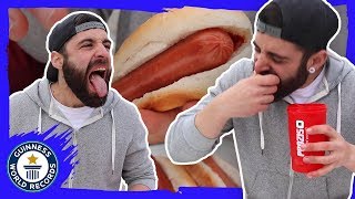 Most hot dogs eaten in three minutes  Guinness World Records [upl. by Bibbye]