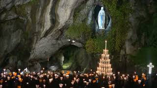 Procession Mariale aux flambeaux at the Grotte de Massabielle in Lourdes  31 October 2024 [upl. by Cianca]