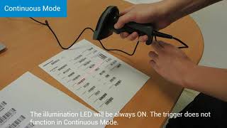 Barcode scanner settings Continuous mode Continuous Auto off mode Toogle mode [upl. by Aihsatsan54]