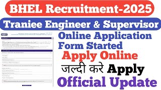 BHEL Online Application Form StartedApply OnlineBHEL Recruitment2025 [upl. by Neleh]