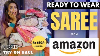 READY TO WEAR SAREE🥻from AMAZON  1 Min Draped saree TryOn  Honest Review  gimaashi [upl. by Pigeon250]