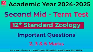 12th Std Zoology  Second Mid Term Test 2024  Important Questions  Chapter  10 11 12 13 [upl. by Peltier591]