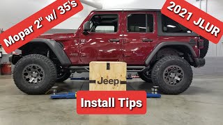 2021 Jeep Wrangler Unlimited Rubicon JLUR Mopar lift install with 35s HOW TO [upl. by Goodman]