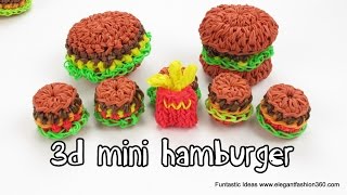 Rainbow Loom 3D Mini Hamburger CharmLoomless  How to Loom bands tutorial [upl. by Beberg]