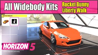 Forza Horizon 5 All Widebody Kits  Rocket Bunny Liberty Walk  All New Widebody Cars [upl. by Airuam]