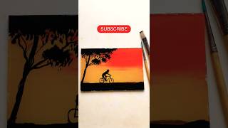 Mesmerizing Sunset Painting Art of a Cyclist Under a Tree Shortsviralshortglasspainting [upl. by Aurelio]