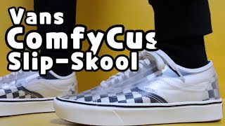 Vans ComfyCush SlipSkool Checkerboard unboxingVans ComfyCush SlipSkool on feet review [upl. by Weyermann419]