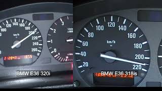 BMW E36 318is vs BMW E36 320i acceleration test [upl. by Emmeram877]