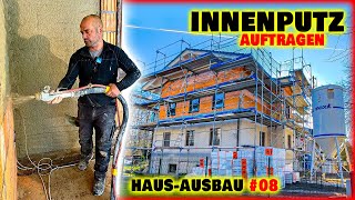 WAND VERPUTZEN  Innenputz mit Putzmaschine auftragen  HausInnenausbau 08  Home Build Solution [upl. by Hochman]