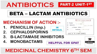 Beta Lactam Antibiotics  Mechanism of Action  Penicillin  P 2 Unit 1  Medicinal Chemistry 3 [upl. by Akirea327]