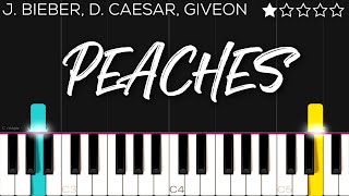 Justin Bieber  Peaches ft Daniel Caesar Giveon  EASY Piano Tutorial [upl. by Eidoow]