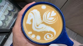 Speciality Coffee Training  Barista art skills  Coffee Latte Art Tutorial Coffee art seahorse [upl. by Solegna]