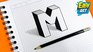 Dibujos muy FACILES  Como Dibujar LETRAS en 3D letra M  Easy way to Draw 3D letters  Letter M [upl. by Dnalevelc]