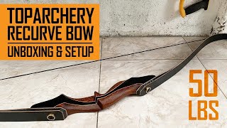 TopArchery 60quot Wooden Recurve Bow Unboxing SetUp Guide amp Impressions [upl. by Alaecim67]